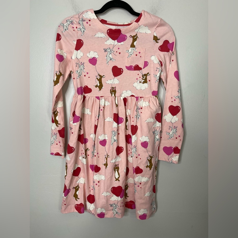 Mini Boden NWOT Kids' Fun Long Sleeve Jersey Dress in Rabbit Easter Heart 11-12 - Picture 2 of 6